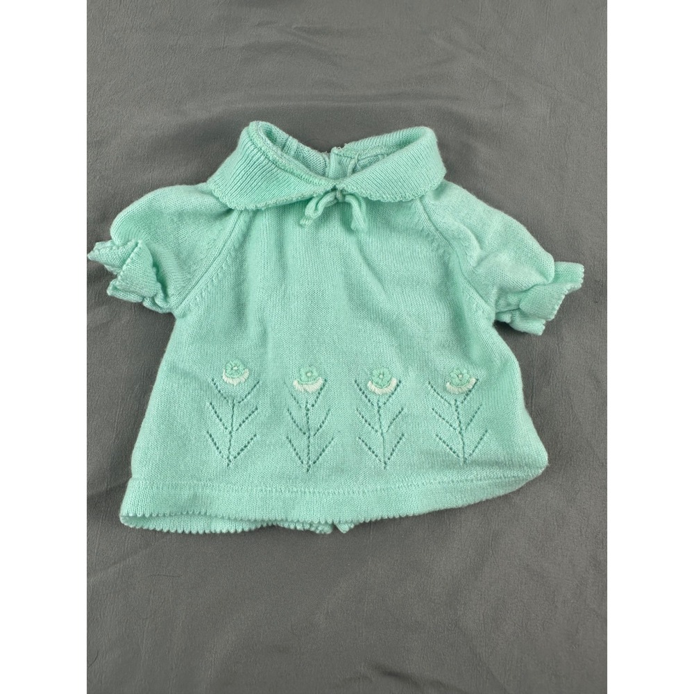 Vintage‎ Doll Sweater Fits Cabbage Patch Kids 14–16" Mint Green Floral Knit